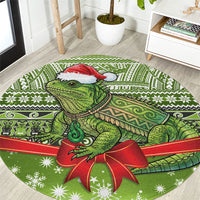 New Zealand Tuatara Christmas Round Carpet Maori Inspired Knitted Patterns LT9 Green - Polynesian Pride