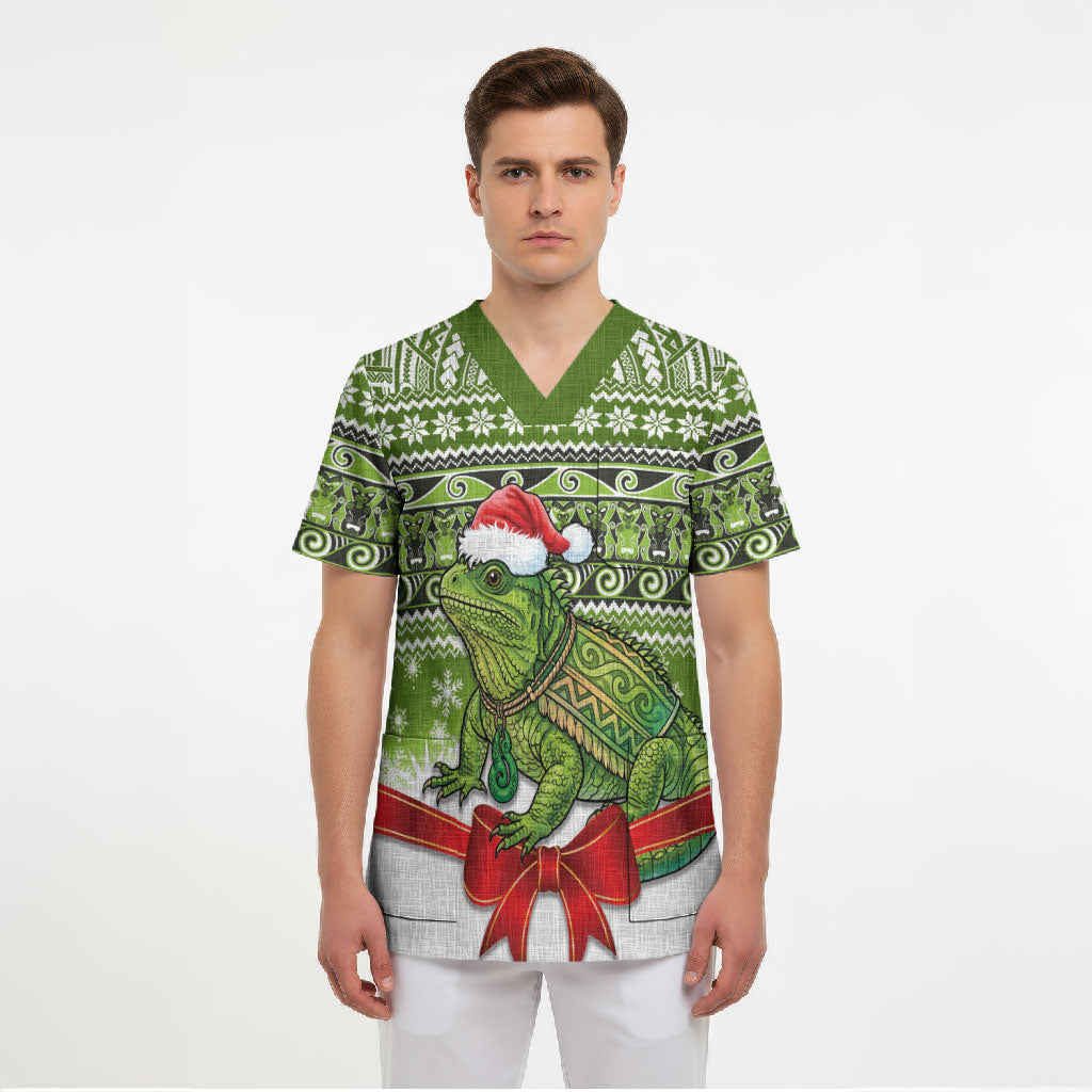 New Zealand Tuatara Christmas Scrub Top Maori Inspired Knitted Patterns LT9 - Polynesian Pride