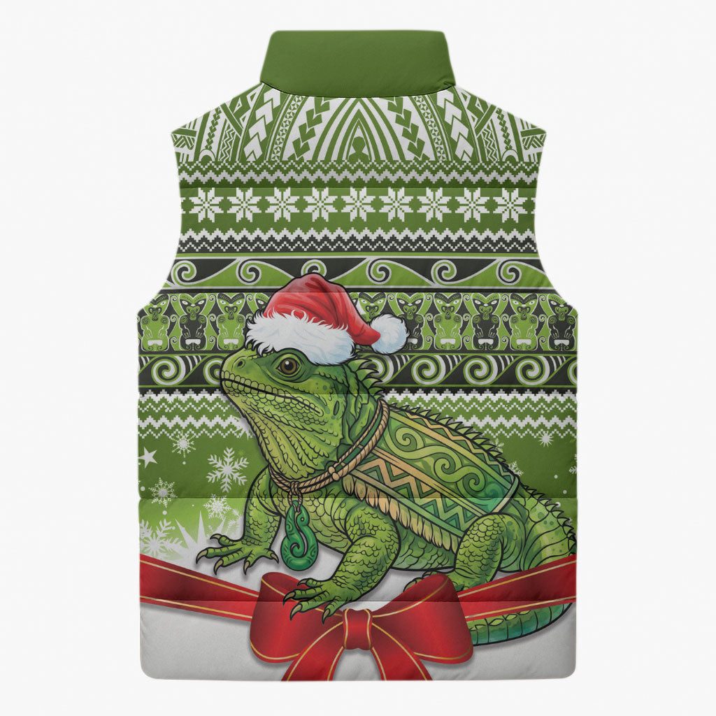 New Zealand Tuatara Christmas Sleeveless Puffer Jacket Maori Inspired Knitted Patterns LT9 - Polynesian Pride