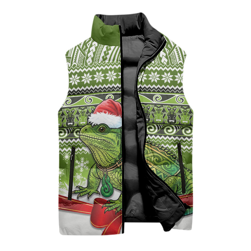 New Zealand Tuatara Christmas Sleeveless Puffer Jacket Maori Inspired Knitted Patterns LT9 - Polynesian Pride