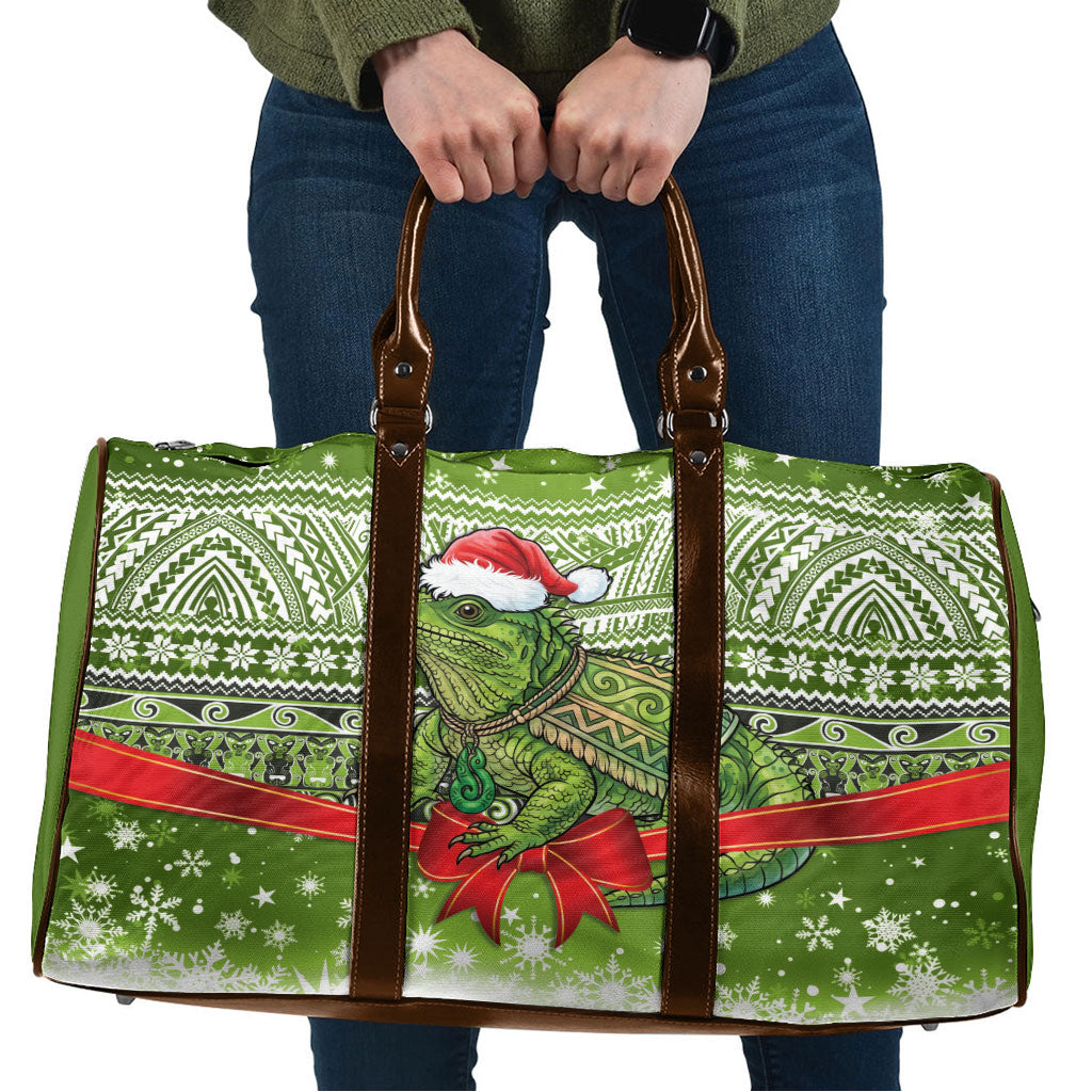 New Zealand Tuatara Christmas Travel Bag Maori Inspired Knitted Patterns LT9 Green - Polynesian Pride