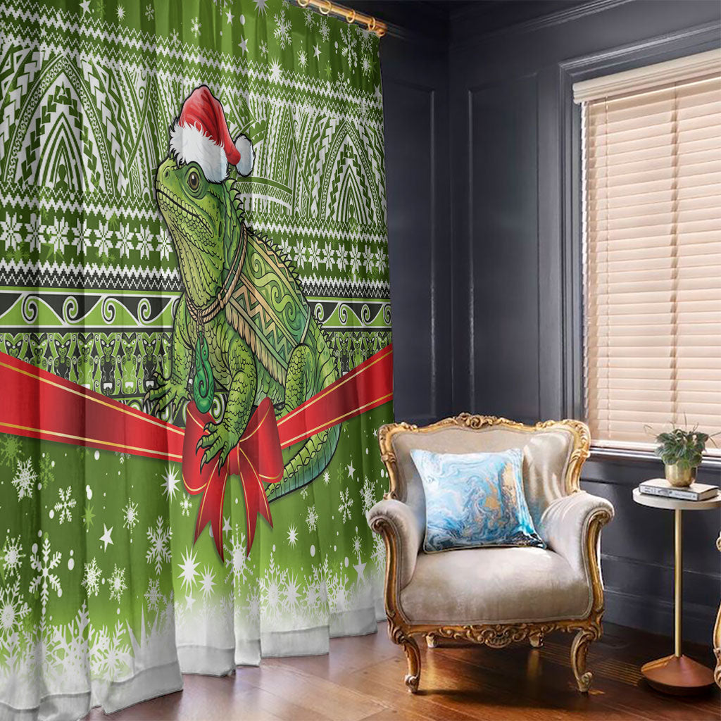 New Zealand Tuatara Christmas Window Curtain Maori Inspired Knitted Patterns LT9 - Polynesian Pride