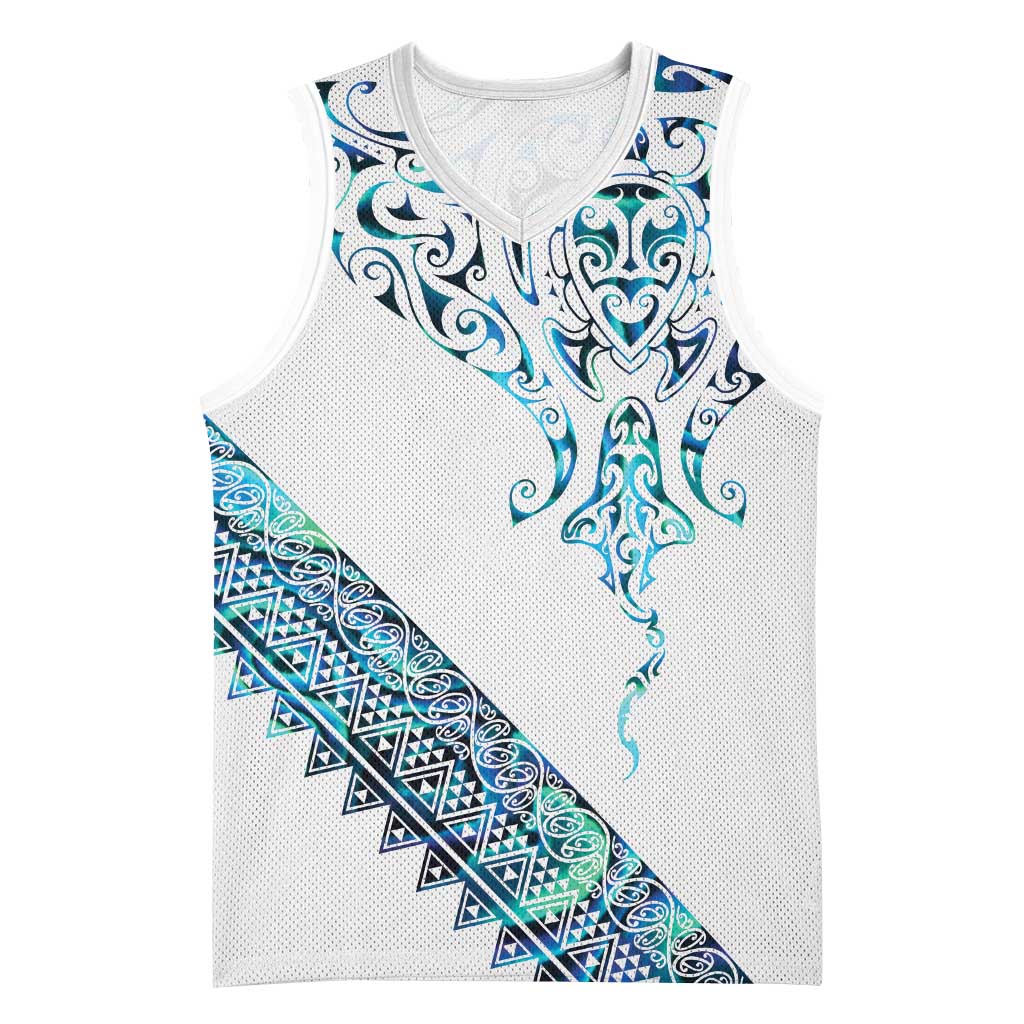 Kahui Whetu Paua shell Kowhaiwhai Taniko Personalised Basketball Jersey Manta Ray Shark-Turtle Maori Tribal Style LT9 Unisex Blue - Polynesian Pride