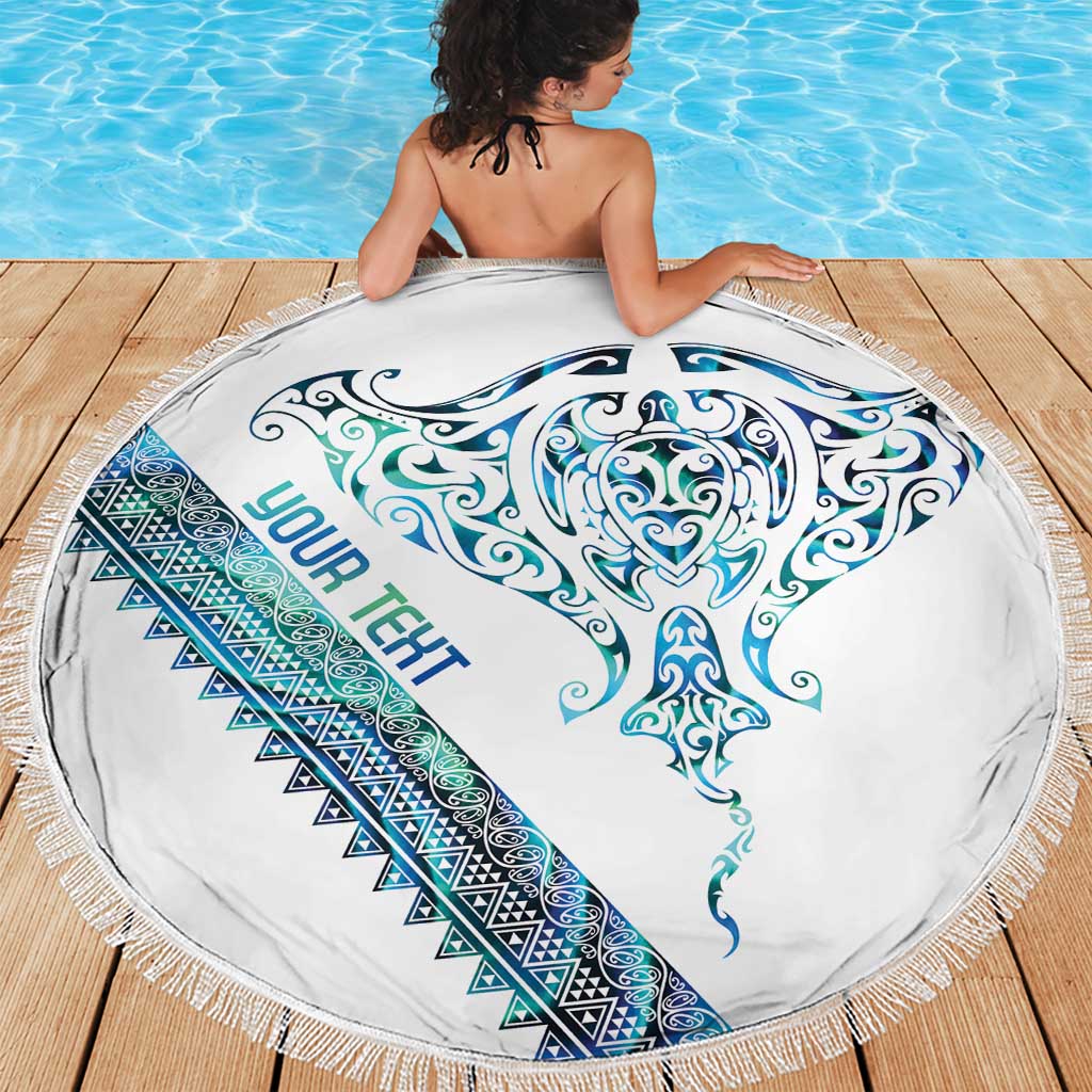 Kahui Whetu Paua shell Kowhaiwhai Taniko Personalised Beach Blanket Manta Ray Shark-Turtle Maori Tribal Style