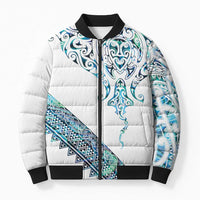 Kahui Whetu Paua shell Kowhaiwhai Taniko Personalised Bomber Puffer Jacket Manta Ray Shark-Turtle Maori Tribal Style