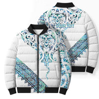 Kahui Whetu Paua shell Kowhaiwhai Taniko Personalised Bomber Puffer Jacket Manta Ray Shark-Turtle Maori Tribal Style