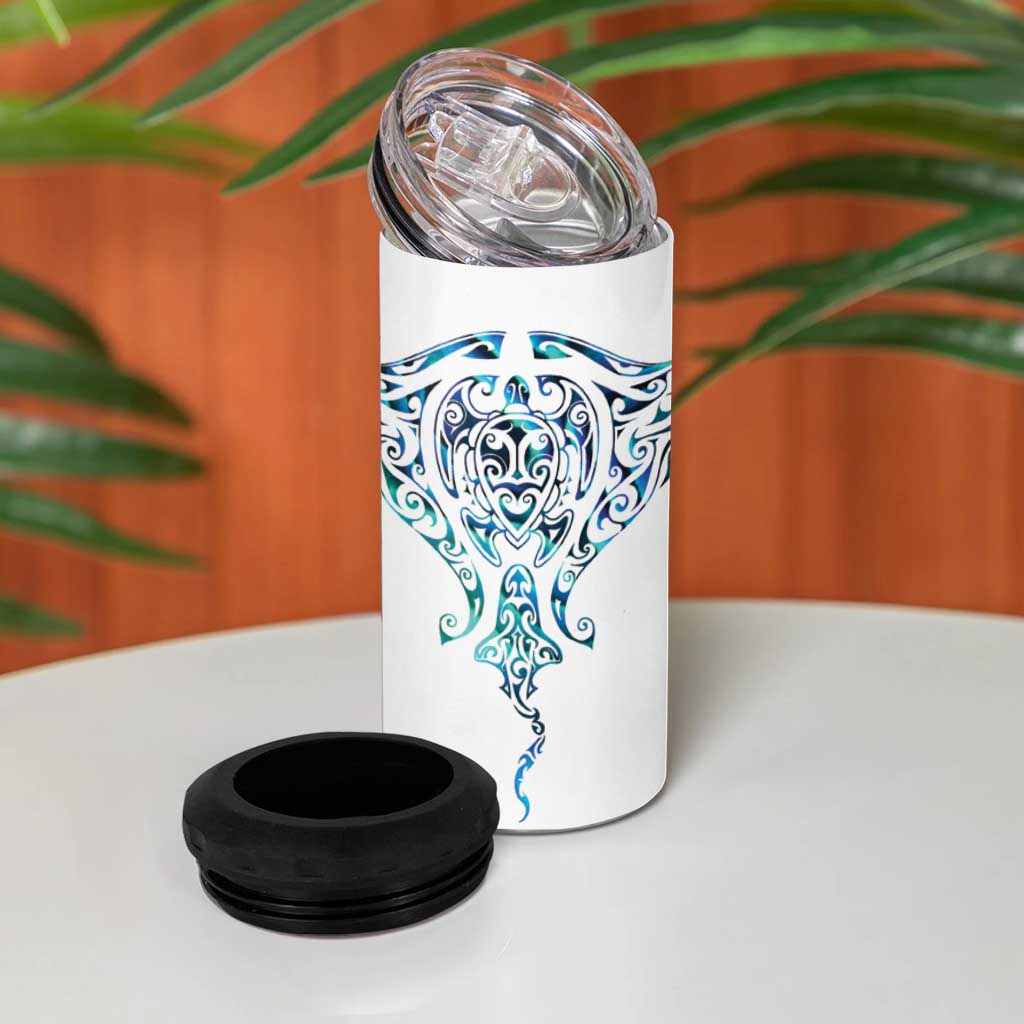 Kahui Whetu Paua shell Kowhaiwhai Taniko Personalised 4 in 1 Can Cooler Tumbler Manta Ray Shark-Turtle Maori Tribal Style LT9 - Polynesian Pride