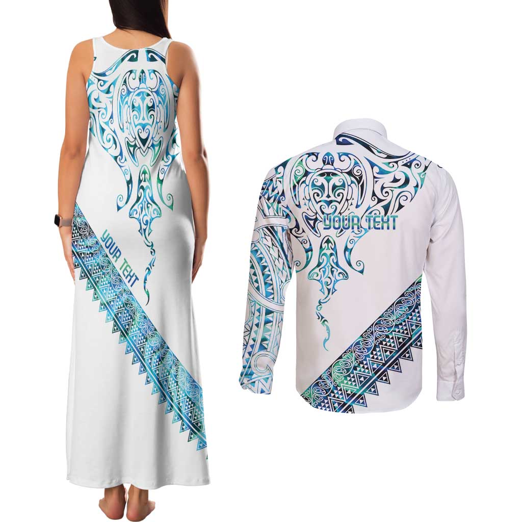 Kahui Whetu Paua shell Kowhaiwhai Taniko Personalised Couples Matching Tank Maxi Dress and Long Sleeve Button Shirt Manta Ray Shark-Turtle Maori Tribal Style LT9 - Polynesian Pride