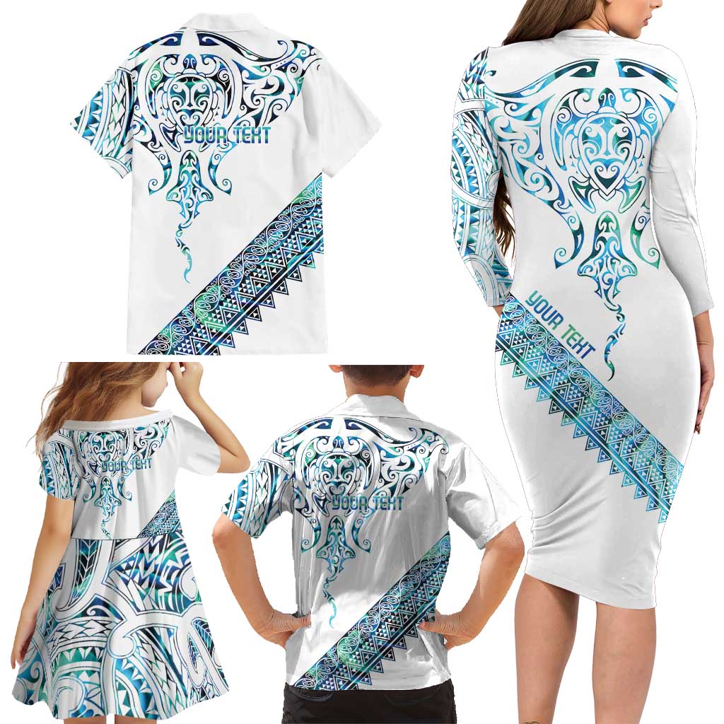 Kahui Whetu Paua shell Kowhaiwhai Taniko Personalised Family Matching Long Sleeve Bodycon Dress and Hawaiian Shirt Manta Ray Shark-Turtle Maori Tribal Style LT9 - Polynesian Pride