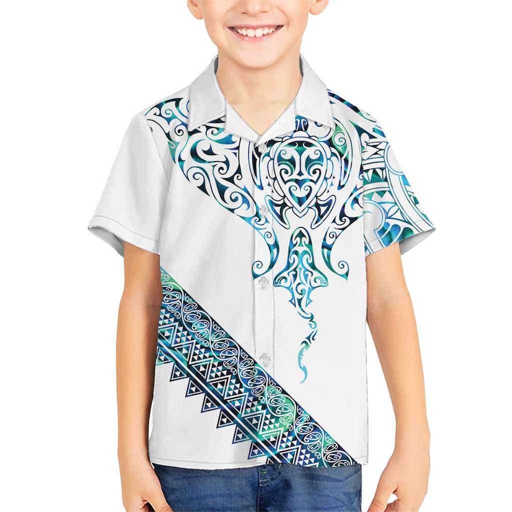 Kahui Whetu Paua shell Kowhaiwhai Taniko Personalised Family Matching Mermaid Dress and Hawaiian Shirt Manta Ray Shark-Turtle Maori Tribal Style LT9 Son's Shirt Blue - Polynesian Pride