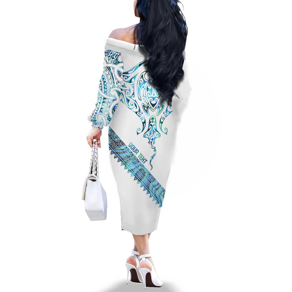 Kahui Whetu Paua shell Kowhaiwhai Taniko Personalised Family Matching Off The Shoulder Long Sleeve Dress and Hawaiian Shirt Manta Ray Shark-Turtle Maori Tribal Style LT9 - Polynesian Pride