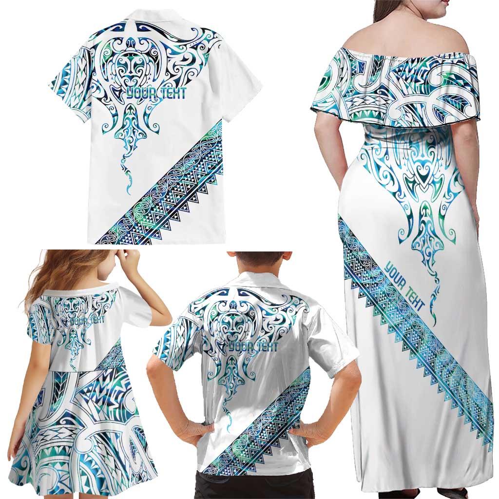 Kahui Whetu Paua shell Kowhaiwhai Taniko Personalised Family Matching Off Shoulder Maxi Dress and Hawaiian Shirt Manta Ray Shark-Turtle Maori Tribal Style LT9 - Polynesian Pride