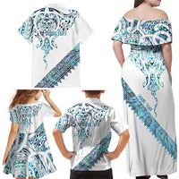 Kahui Whetu Paua shell Kowhaiwhai Taniko Personalised Family Matching Off Shoulder Maxi Dress and Hawaiian Shirt Manta Ray Shark-Turtle Maori Tribal Style LT9 - Polynesian Pride