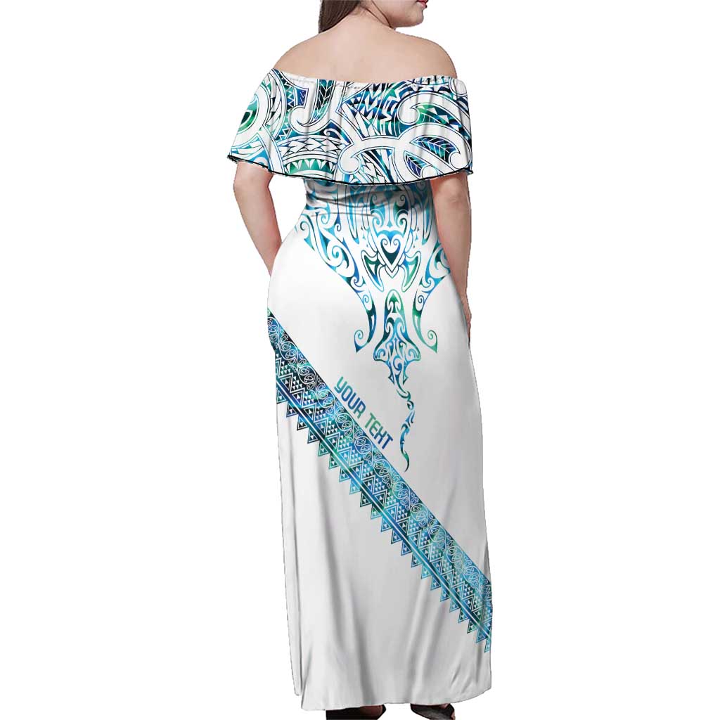 Kahui Whetu Paua shell Kowhaiwhai Taniko Personalised Family Matching Off Shoulder Maxi Dress and Hawaiian Shirt Manta Ray Shark-Turtle Maori Tribal Style LT9 - Polynesian Pride