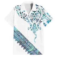 Kahui Whetu Paua shell Kowhaiwhai Taniko Personalised Family Matching Tank Maxi Dress and Hawaiian Shirt Manta Ray Shark-Turtle Maori Tribal Style LT9 Dad's Shirt - Short Sleeve Blue - Polynesian Pride