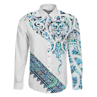 Kahui Whetu Paua shell Kowhaiwhai Taniko Personalised Family Matching Tank Maxi Dress and Hawaiian Shirt Manta Ray Shark-Turtle Maori Tribal Style LT9 Dad's Shirt - Long Sleeve Blue - Polynesian Pride