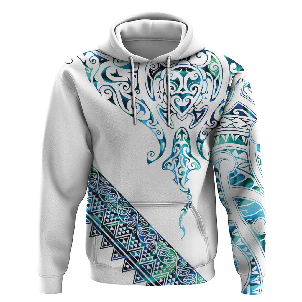 Kahui Whetu Paua shell Kowhaiwhai Taniko Personalised Hoodie Manta Ray Shark-Turtle Maori Tribal Style LT9 Pullover Hoodie Blue - Polynesian Pride