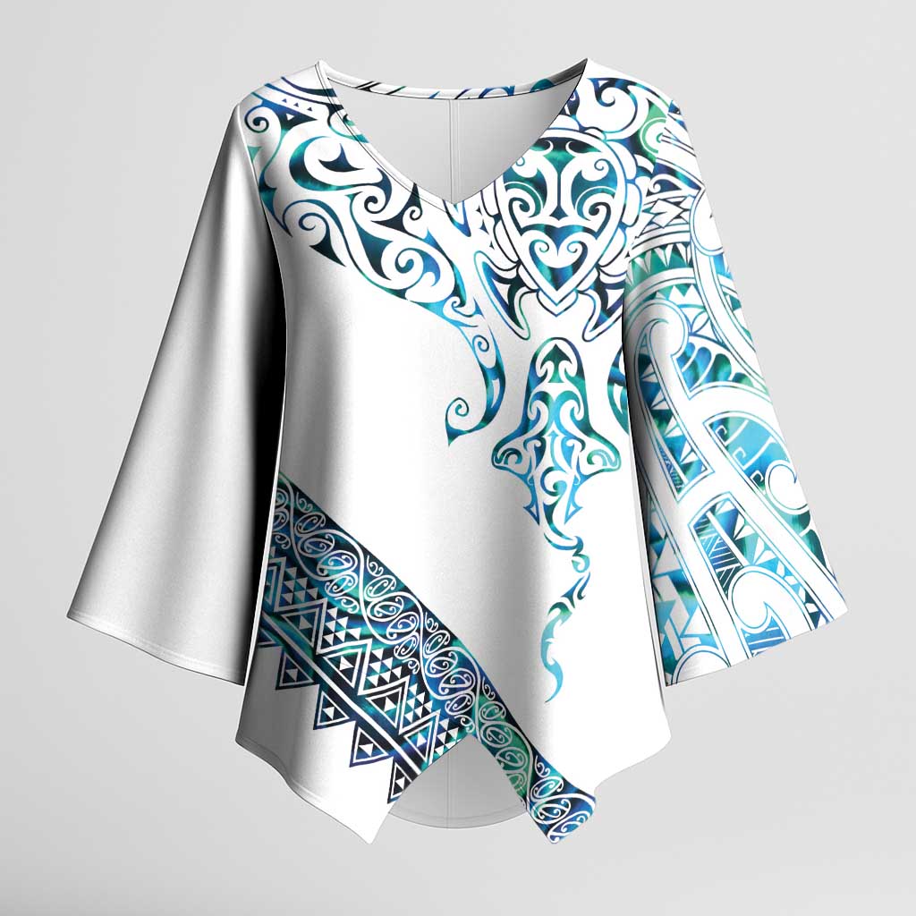 Kahui Whetu Paua shell Kowhaiwhai Taniko Personalised Kimono Sleeve Blouse Manta Ray Shark-Turtle Maori Tribal Style LT9 Female Blue - Polynesian Pride