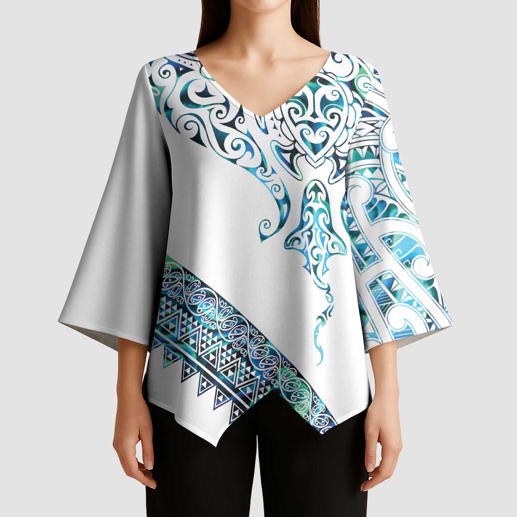 Kahui Whetu Paua shell Kowhaiwhai Taniko Personalised Kimono Sleeve Blouse Manta Ray Shark-Turtle Maori Tribal Style LT9 - Polynesian Pride
