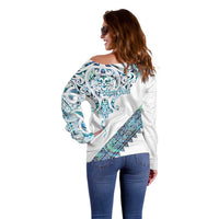 Kahui Whetu Paua shell Kowhaiwhai Taniko Personalised Off Shoulder Sweater Manta Ray Shark-Turtle Maori Tribal Style