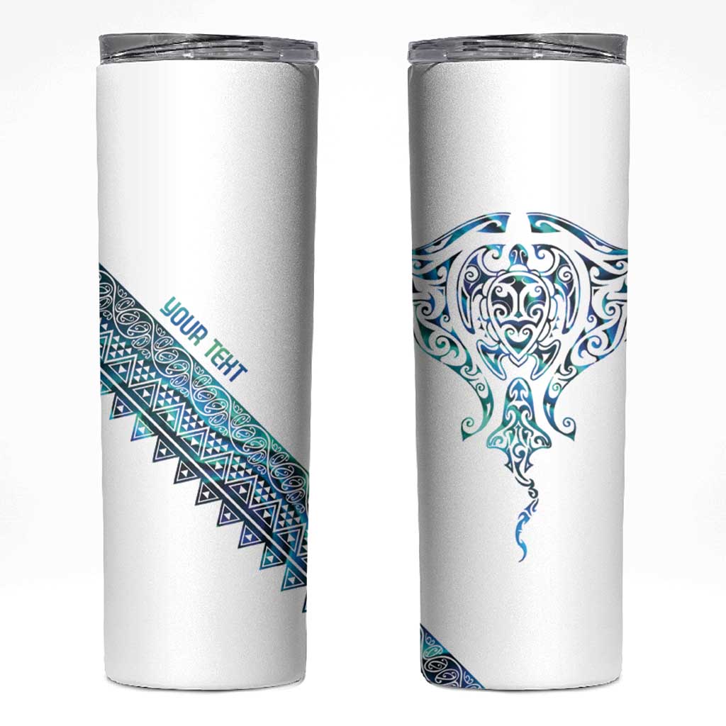 Kahui Whetu Paua shell Kowhaiwhai Taniko Personalised Skinny Tumbler Manta Ray Shark-Turtle Maori Tribal Style LT9 Blue - Polynesian Pride