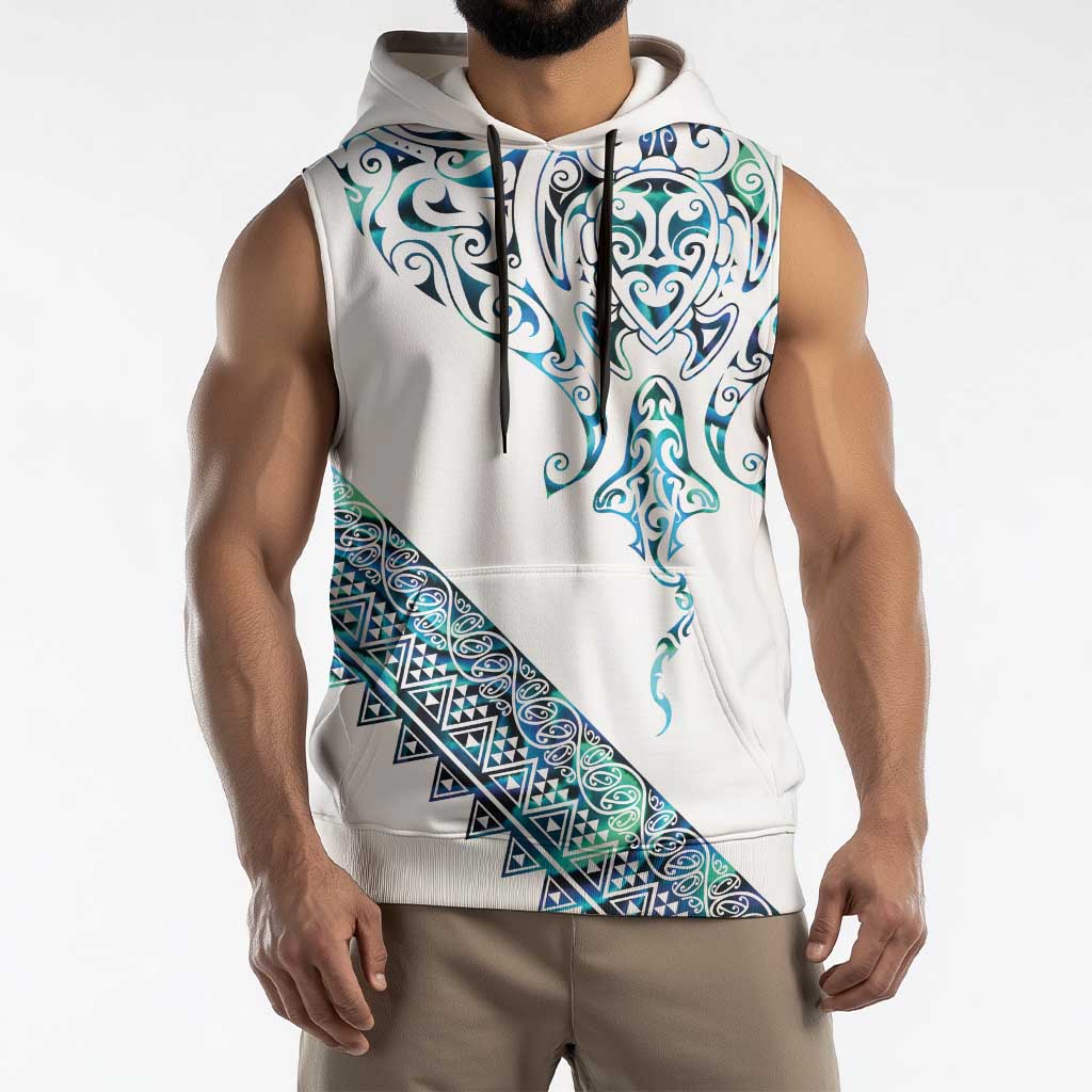 Kahui Whetu Paua shell Kowhaiwhai Taniko Personalised Sleeveless Hoodie Manta Ray Shark-Turtle Maori Tribal Style