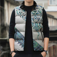 Kahui Whetu Paua shell Kowhaiwhai Taniko Personalised Sleeveless Puffer Jacket Manta Ray Shark-Turtle Maori Tribal Style