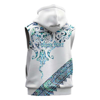Kahui Whetu Paua shell Kowhaiwhai Taniko Personalised Sleeveless Zip Hoodie Manta Ray Shark-Turtle Maori Tribal Style
