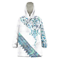 Kahui Whetu Paua shell Kowhaiwhai Taniko Personalised Wearable Blanket Hoodie Manta Ray Shark-Turtle Maori Tribal Style LT9 One Size Blue - Polynesian Pride