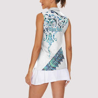 Kahui Whetu Paua shell Kowhaiwhai Taniko Personalised Women Sleeveless Polo Shirt Manta Ray Shark-Turtle Maori Tribal Style LT9 - Polynesian Pride