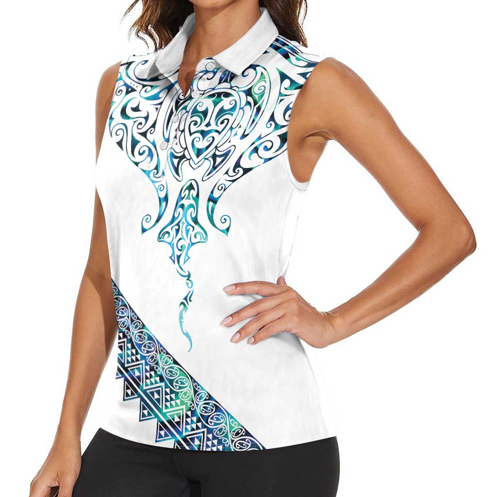Kahui Whetu Paua shell Kowhaiwhai Taniko Personalised Women Sleeveless Polo Shirt Manta Ray Shark-Turtle Maori Tribal Style LT9 - Polynesian Pride