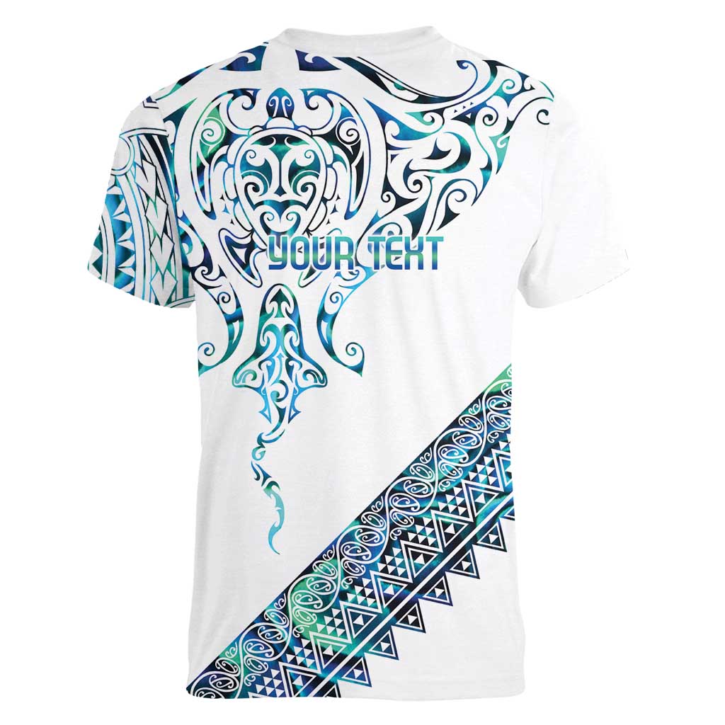 Kahui Whetu Paua shell Kowhaiwhai Taniko Personalised Women V-Neck T-Shirt Manta Ray Shark-Turtle Maori Tribal Style LT9 - Polynesian Pride