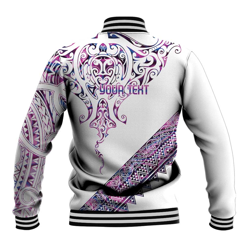 Mawhero Paua shell Kowhaiwhai Taniko Personalised Baseball Jacket Manta Ray Shark-Turtle Maori Tribal Style