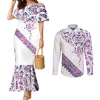 Mawhero Paua shell Kowhaiwhai Taniko Personalised Couples Matching Mermaid Dress and Long Sleeve Button Shirt Manta Ray Shark-Turtle Maori Tribal Style LT9 Pink - Polynesian Pride