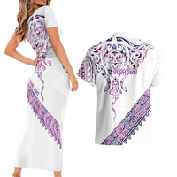 Mawhero Paua shell Kowhaiwhai Taniko Personalised Couples Matching Short Sleeve Bodycon Dress and Hawaiian Shirt Manta Ray Shark-Turtle Maori Tribal Style LT9 - Polynesian Pride