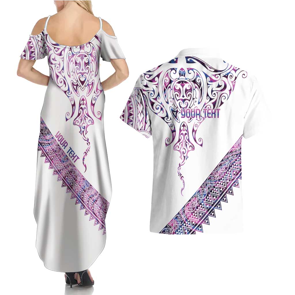 Mawhero Paua shell Kowhaiwhai Taniko Personalised Couples Matching Summer Maxi Dress and Hawaiian Shirt Manta Ray Shark-Turtle Maori Tribal Style LT9 - Polynesian Pride