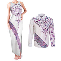 Mawhero Paua shell Kowhaiwhai Taniko Personalised Couples Matching Tank Maxi Dress and Long Sleeve Button Shirt Manta Ray Shark-Turtle Maori Tribal Style LT9 Pink - Polynesian Pride