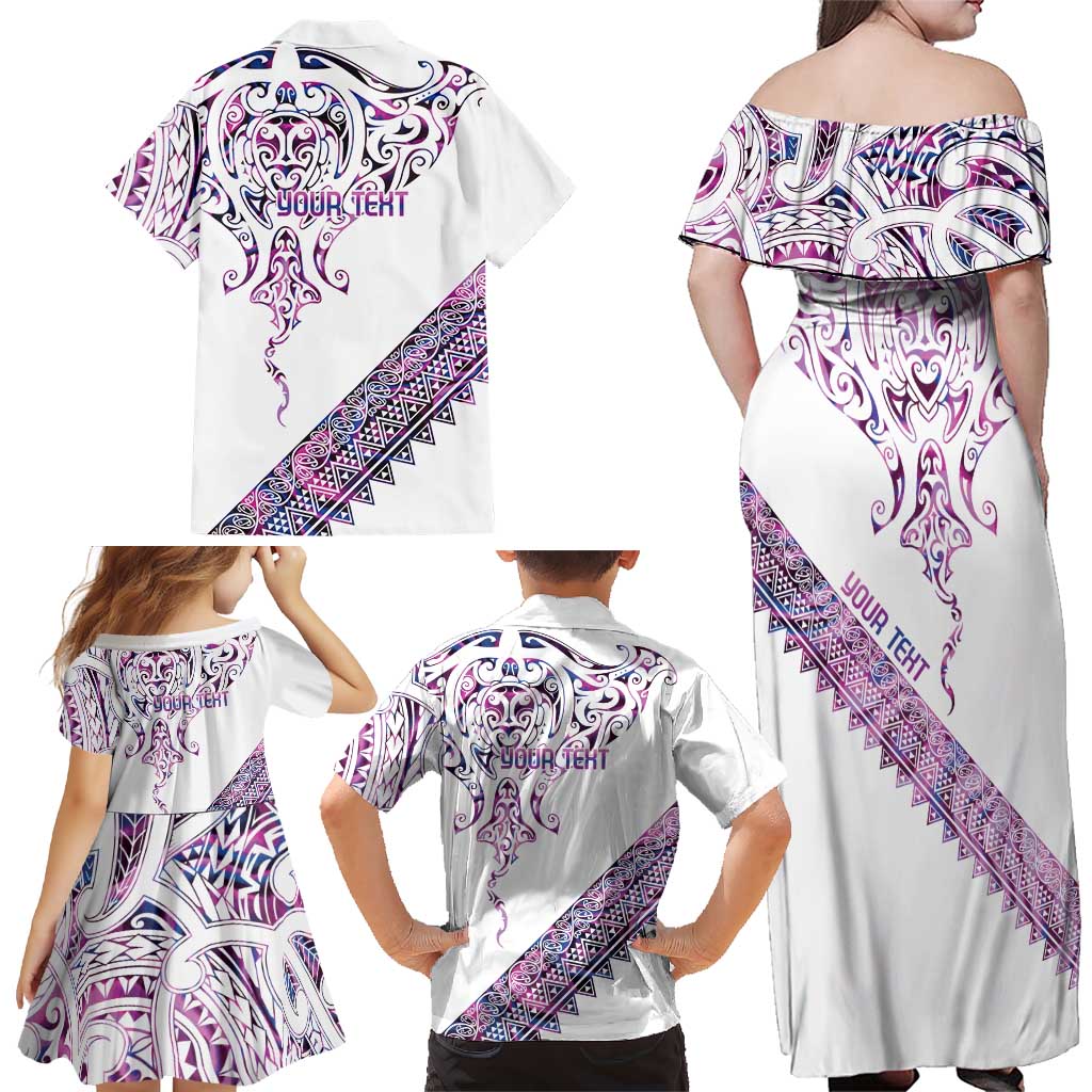 Mawhero Paua shell Kowhaiwhai Taniko Personalised Family Matching Off Shoulder Maxi Dress and Hawaiian Shirt Manta Ray Shark-Turtle Maori Tribal Style LT9 - Polynesian Pride