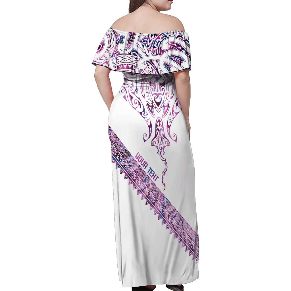 Mawhero Paua shell Kowhaiwhai Taniko Personalised Family Matching Off Shoulder Maxi Dress and Hawaiian Shirt Manta Ray Shark-Turtle Maori Tribal Style LT9 - Polynesian Pride