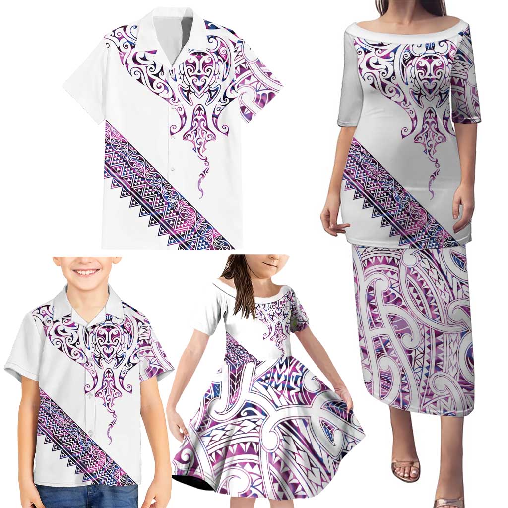 Mawhero Paua shell Kowhaiwhai Taniko Personalised Family Matching Puletasi and Hawaiian Shirt Manta Ray Shark-Turtle Maori Tribal Style LT9 - Polynesian Pride