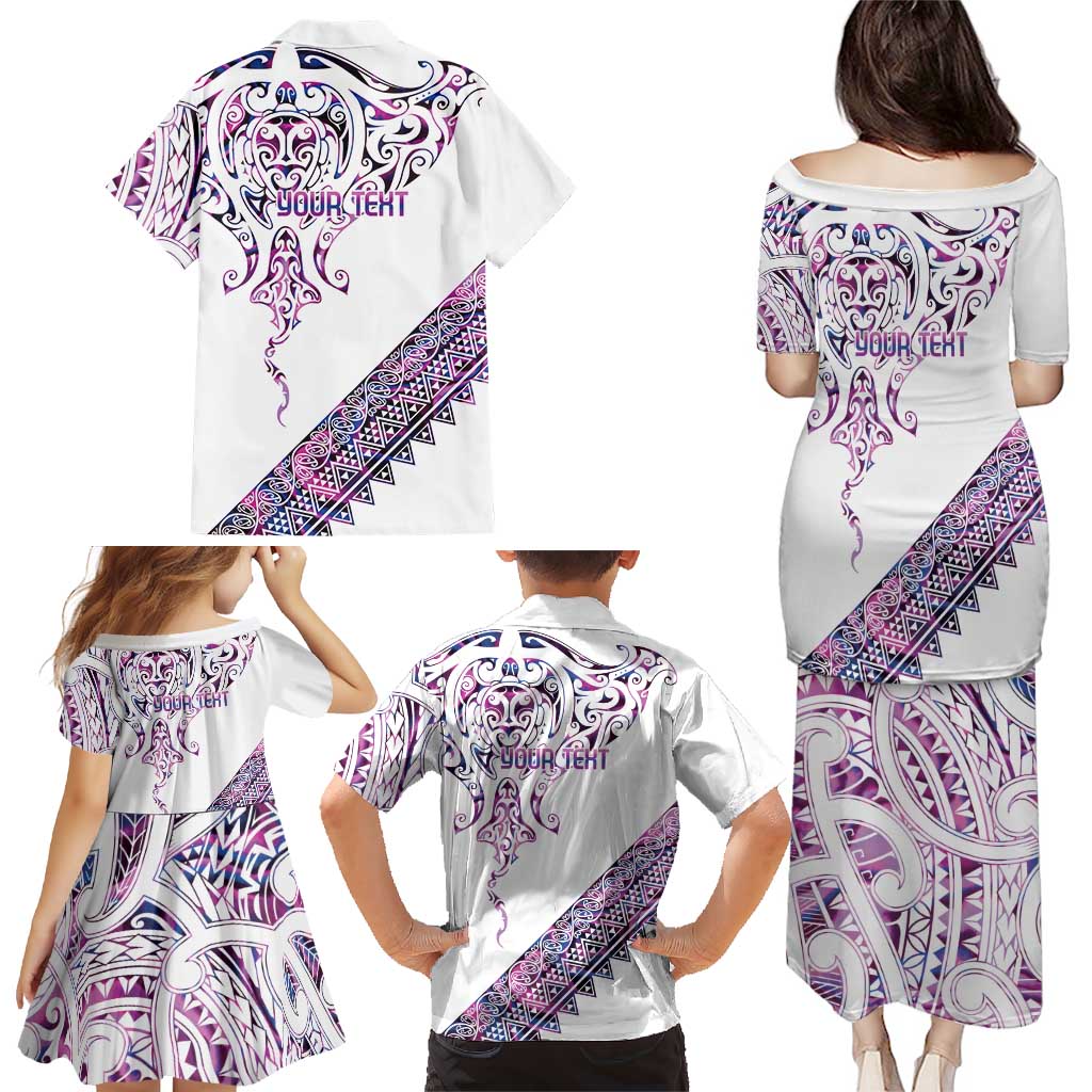 Mawhero Paua shell Kowhaiwhai Taniko Personalised Family Matching Puletasi and Hawaiian Shirt Manta Ray Shark-Turtle Maori Tribal Style LT9 - Polynesian Pride