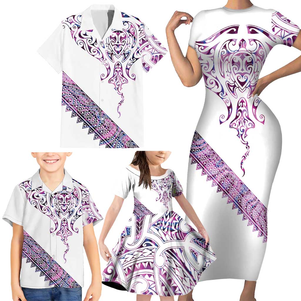 Mawhero Paua shell Kowhaiwhai Taniko Personalised Family Matching Short Sleeve Bodycon Dress and Hawaiian Shirt Manta Ray Shark-Turtle Maori Tribal Style LT9 - Polynesian Pride