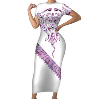 Mawhero Paua shell Kowhaiwhai Taniko Personalised Family Matching Short Sleeve Bodycon Dress and Hawaiian Shirt Manta Ray Shark-Turtle Maori Tribal Style LT9 Mom's Dress Pink - Polynesian Pride