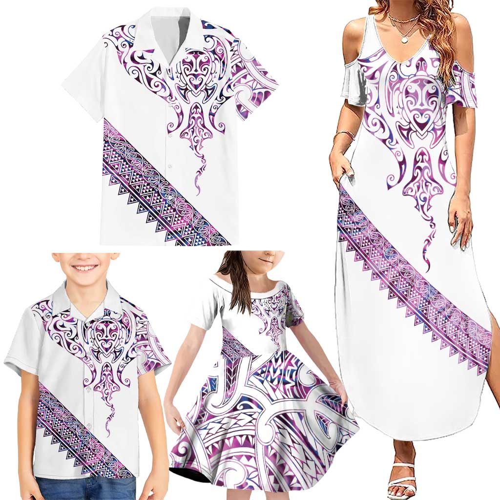 Mawhero Paua shell Kowhaiwhai Taniko Personalised Family Matching Summer Maxi Dress and Hawaiian Shirt Manta Ray Shark-Turtle Maori Tribal Style LT9 - Polynesian Pride