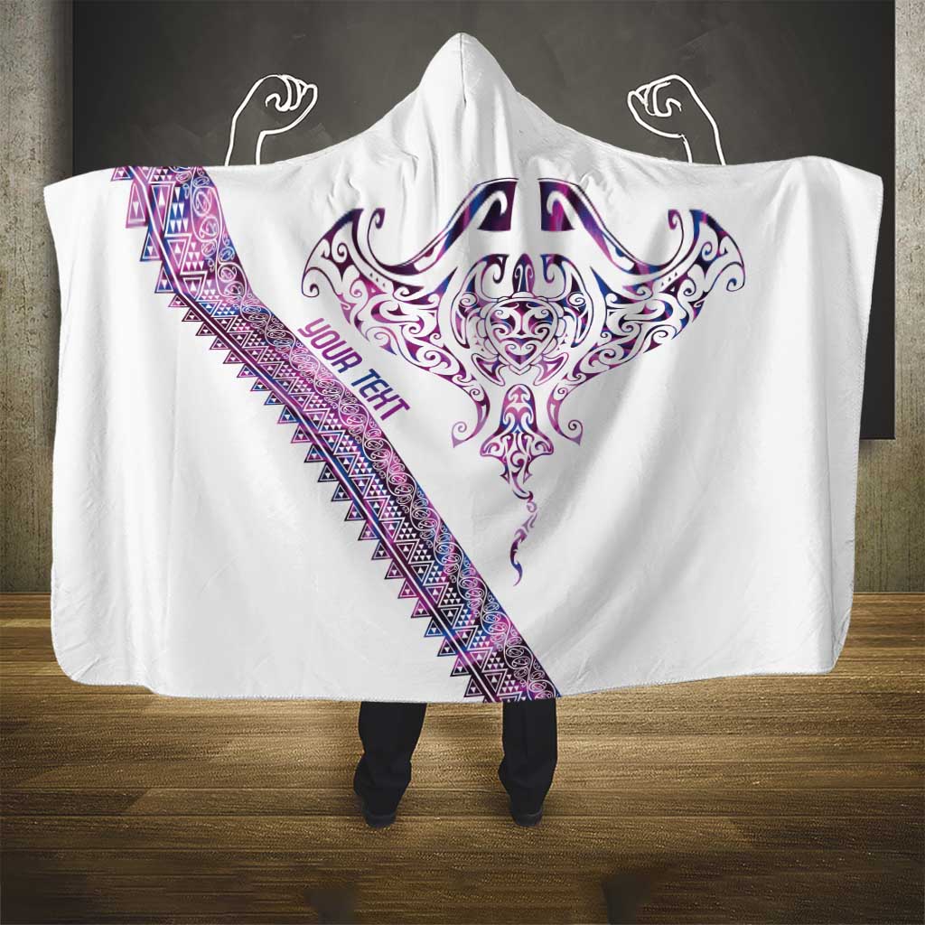 Mawhero Paua shell Kowhaiwhai Taniko Personalised Hooded Blanket Manta Ray Shark-Turtle Maori Tribal Style
