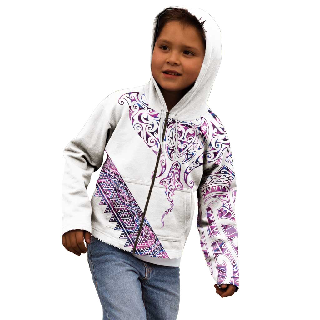 Mawhero Paua shell Kowhaiwhai Taniko Personalised Kid Hoodie Manta Ray Shark-Turtle Maori Tribal Style