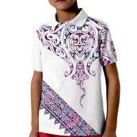 Mawhero Paua shell Kowhaiwhai Taniko Personalised Kid Polo Shirt Manta Ray Shark-Turtle Maori Tribal Style