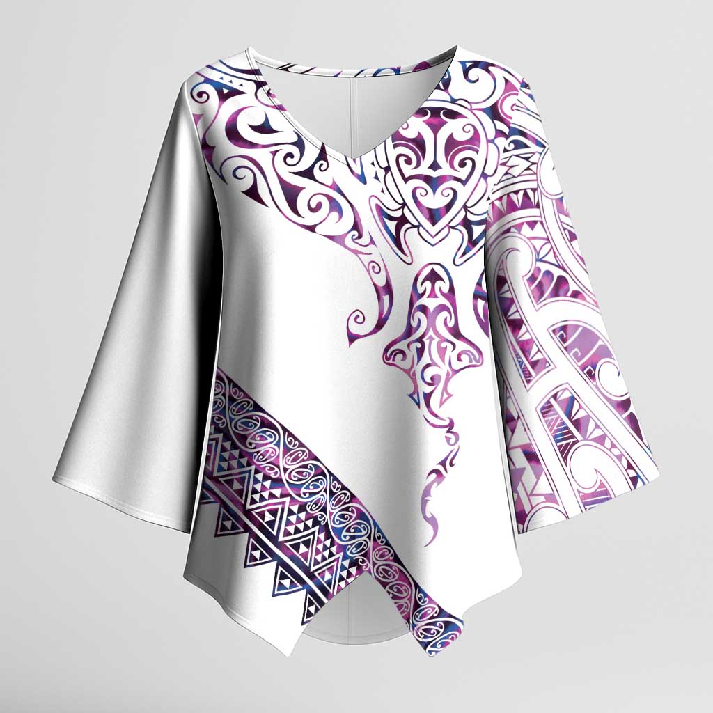 Mawhero Paua shell Kowhaiwhai Taniko Personalised Kimono Sleeve Blouse Manta Ray Shark-Turtle Maori Tribal Style LT9 Female Pink - Polynesian Pride