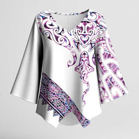Mawhero Paua shell Kowhaiwhai Taniko Personalised Kimono Sleeve Blouse Manta Ray Shark-Turtle Maori Tribal Style LT9 Female Pink - Polynesian Pride