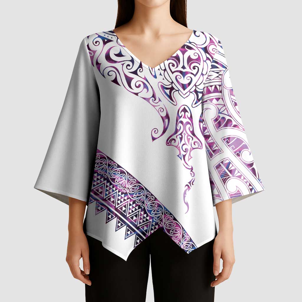 Mawhero Paua shell Kowhaiwhai Taniko Personalised Kimono Sleeve Blouse Manta Ray Shark-Turtle Maori Tribal Style LT9 - Polynesian Pride